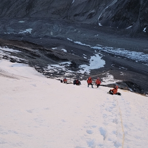 Starting the climb on the steeo face of Kang Yatze I