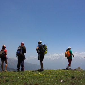 A group of trekkers enjoying the magnificent views of the Gangotri Rnage
