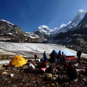 Parvati peak(R) seen from the moraine camp.