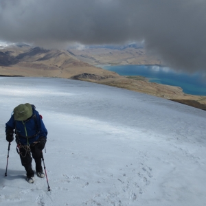 Summit attempt, Tso Morriri looks smaller and smaller as you go higher :)