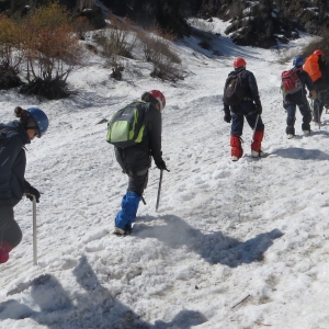 Practicing on easy snow slopes to start with