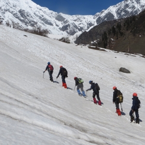 Practicing different snow climbing techniques