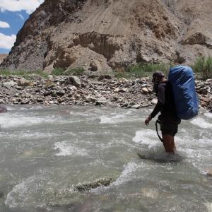 Early morning Markha river crossing