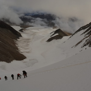 The final section to the summit of Dzo Jongo, on the fixed ropes. 